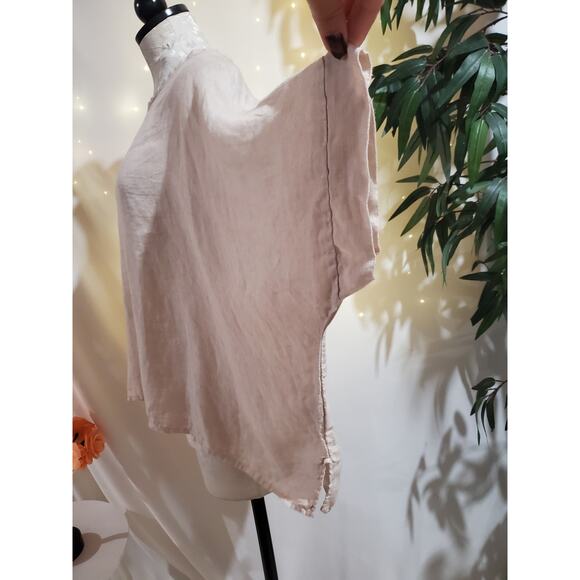 GiGi Moda Italy 100% Linen Dolman Sleeve Poncho Top OS Natural Flax Lagenlook - Picture 5 of 8